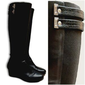 ROCKPORT Adiprene Adidas Wedge Heel Tall Leather Boots Elasticized Back Sz 6.5